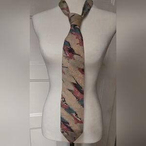 Vintage BRIAN O'Mallley Marble Artistic Cream and Red Men's Tie